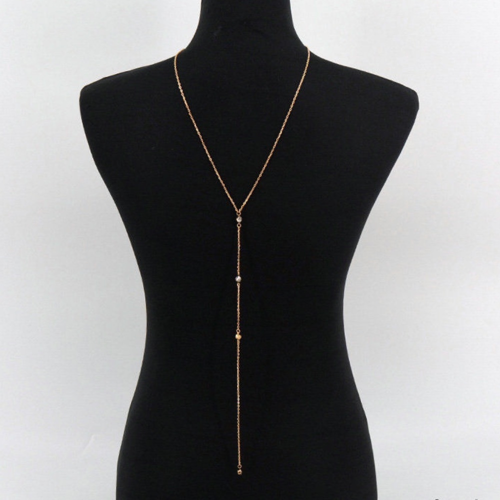 Gold or Silver Crystal Drop Necklace Body Chain - Picture 5 of 8